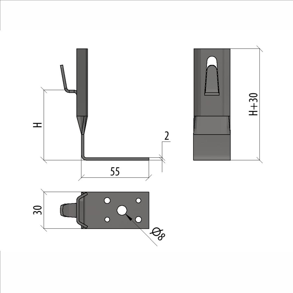 Угловой держатель зажимной для прутка Ø 5-8 мм H60 мм INOX304
