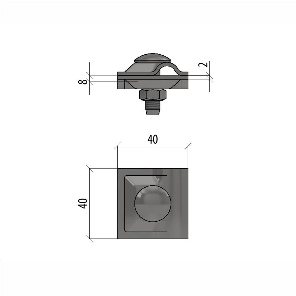 Универсальный соединитель для прутка Ø 5-10 мм с 2 пластинами 40х40 мм INOX304